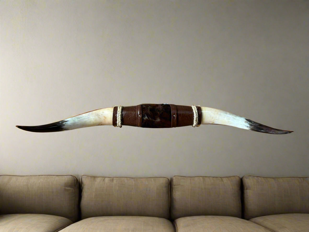 Jefe's XXXL "Cuatro Pies” Bull Horns - Polished Steer Longhorn Mounted Taxidermy - South West Tex-Mex Art - Cowboy Country Ranch Nature Decor