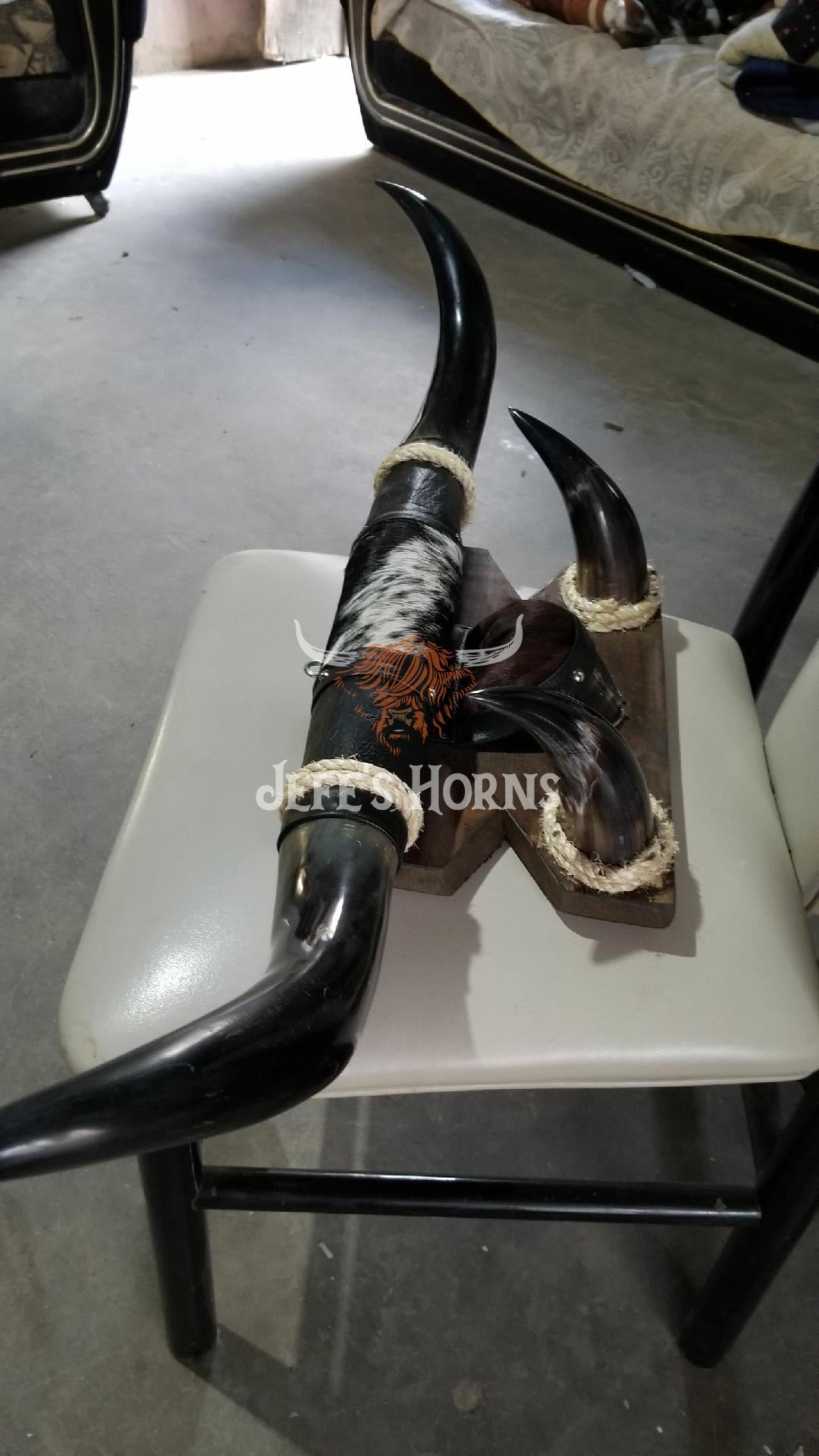 Jefe's Large w/Hoof “Doble c/Pesuña” Horns - Polished Steer Bull Longhorn Mounted Taxidermy - South West Tex-Mex Art - Cowboy Country Rustic Ranch Decor