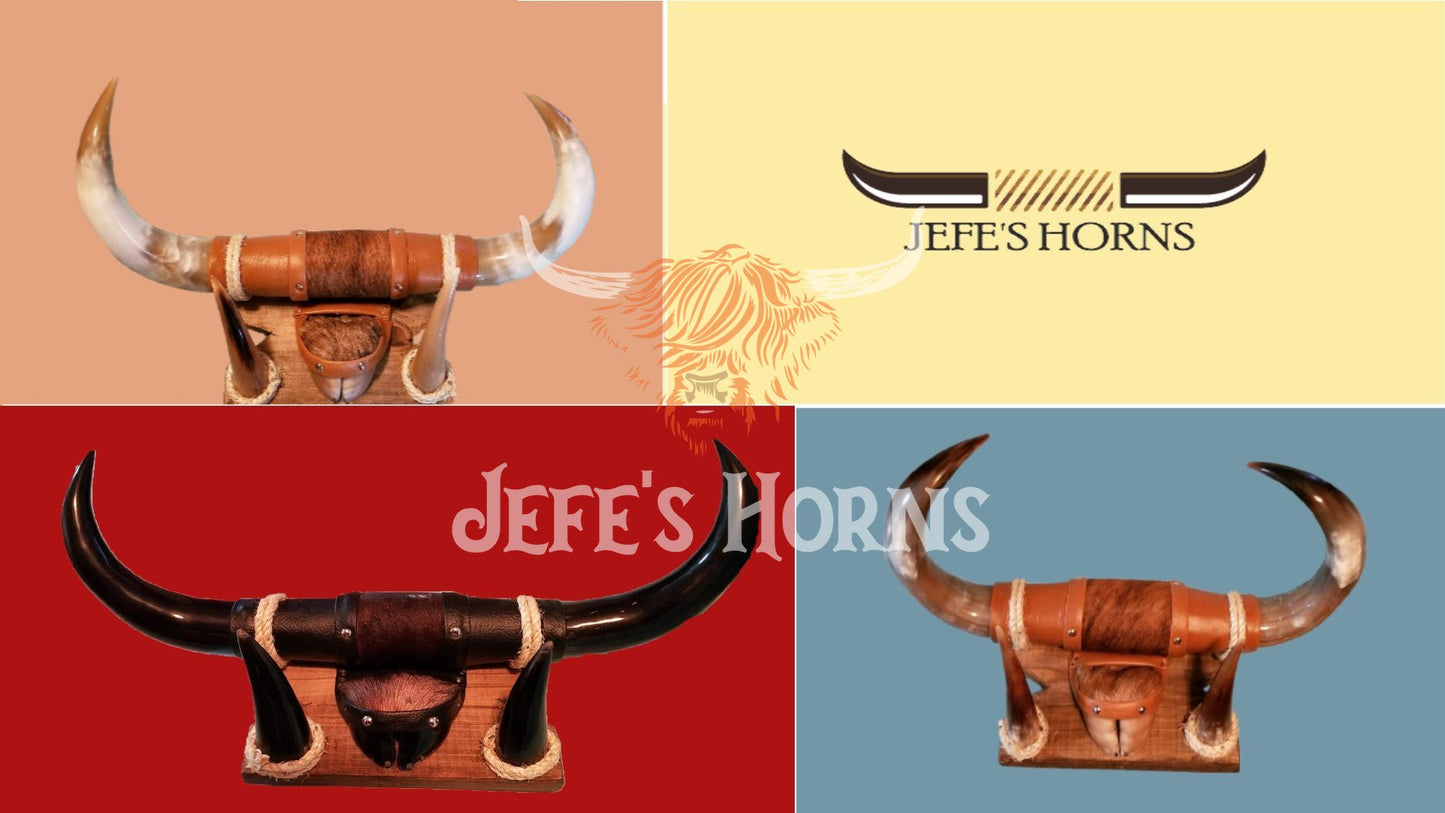 Jefe's Large w/Hoof “Doble c/Pesuña” Horns - Polished Steer Bull Longhorn Mounted Taxidermy - South West Tex-Mex Art - Cowboy Country Rustic Ranch Decor