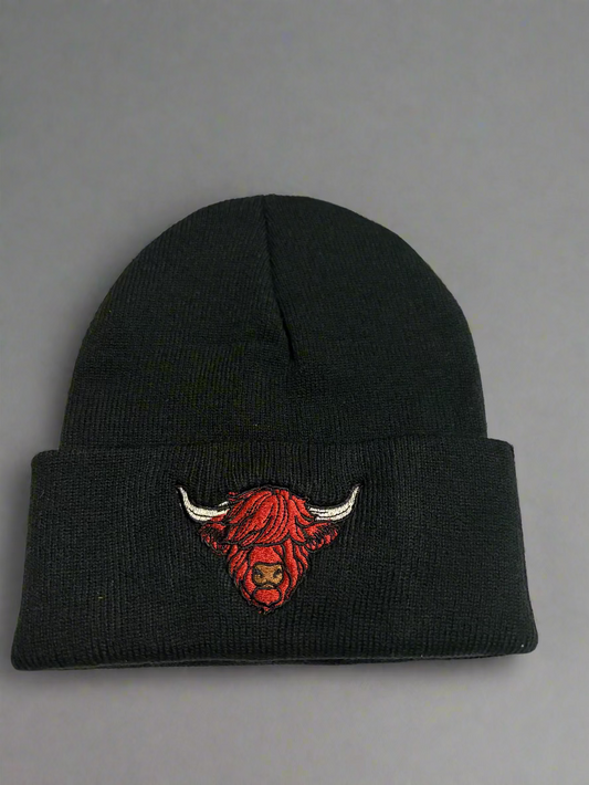 Jefe's Horns Embroidered Black Beanie Skull Cap Knit Hat