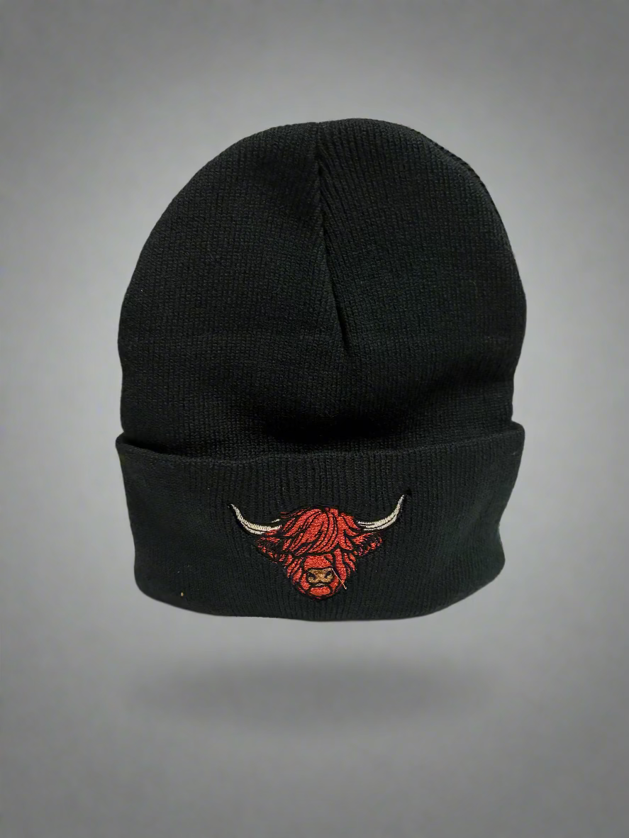 Jefe's Horns Embroidered Black Beanie Skull Cap Knit Hat