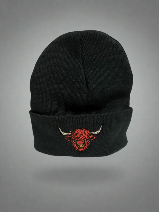 Jefe's Horns Embroidered Black Beanie Skull Cap Knit Hat