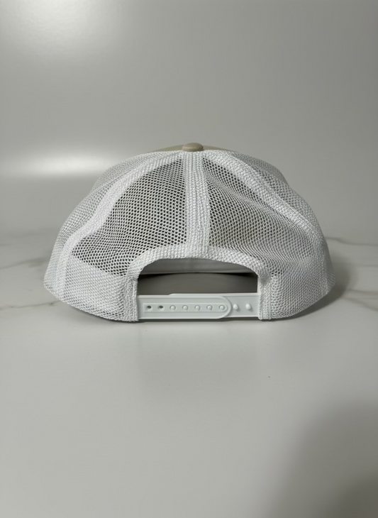 Jefe's Horns Embroidered Unstructured Trucker Hat Tan Snapback Cap