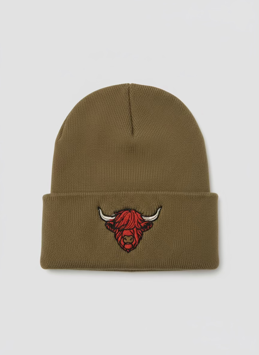 Jefe's Horns Embroidered Tan Beanie Skull Cap Knit Hat