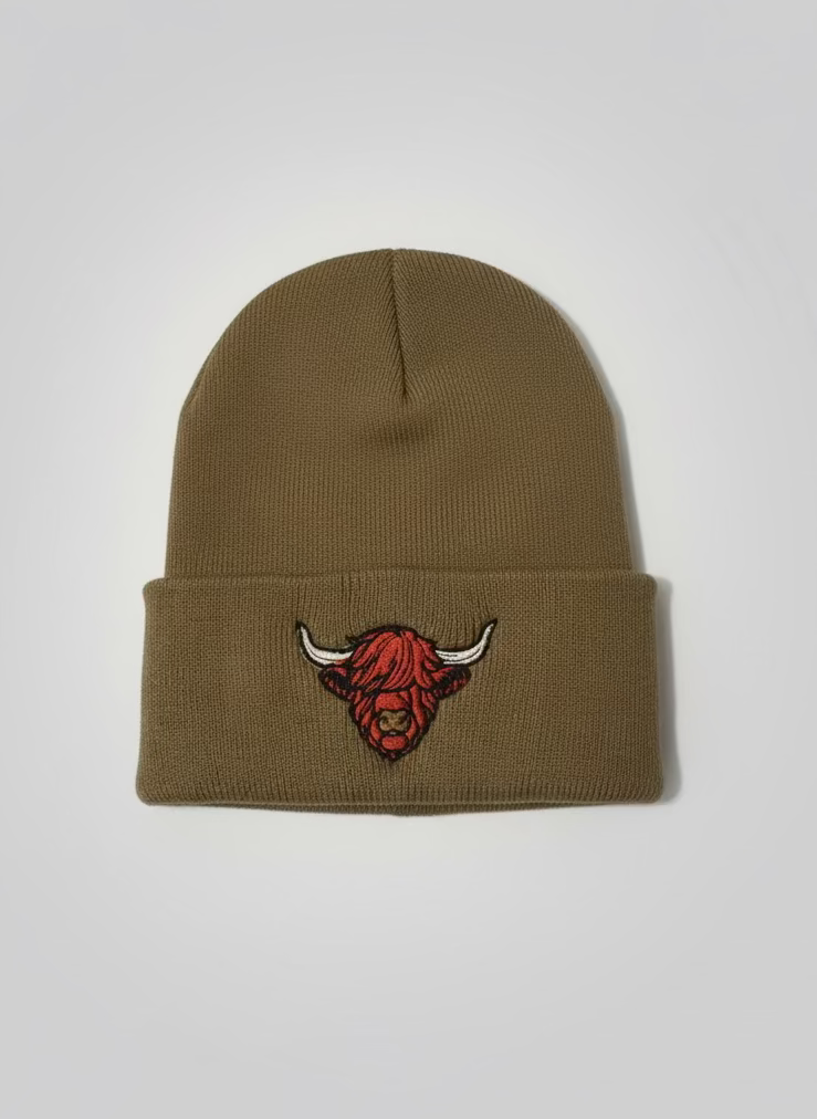 Jefe's Horns Embroidered Tan Beanie Skull Cap Knit Hat