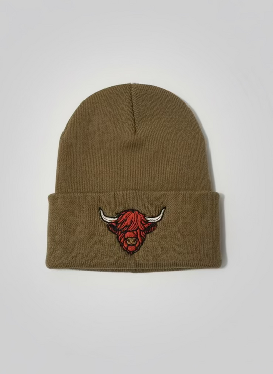 Jefe's Horns Embroidered Tan Beanie Skull Cap Knit Hat