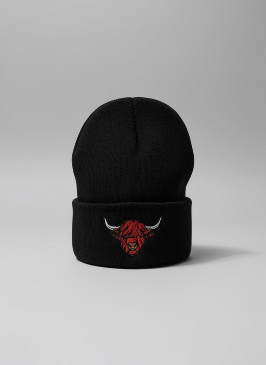 Jefe's Horns Embroidered Black Beanie Skull Cap Knit Hat
