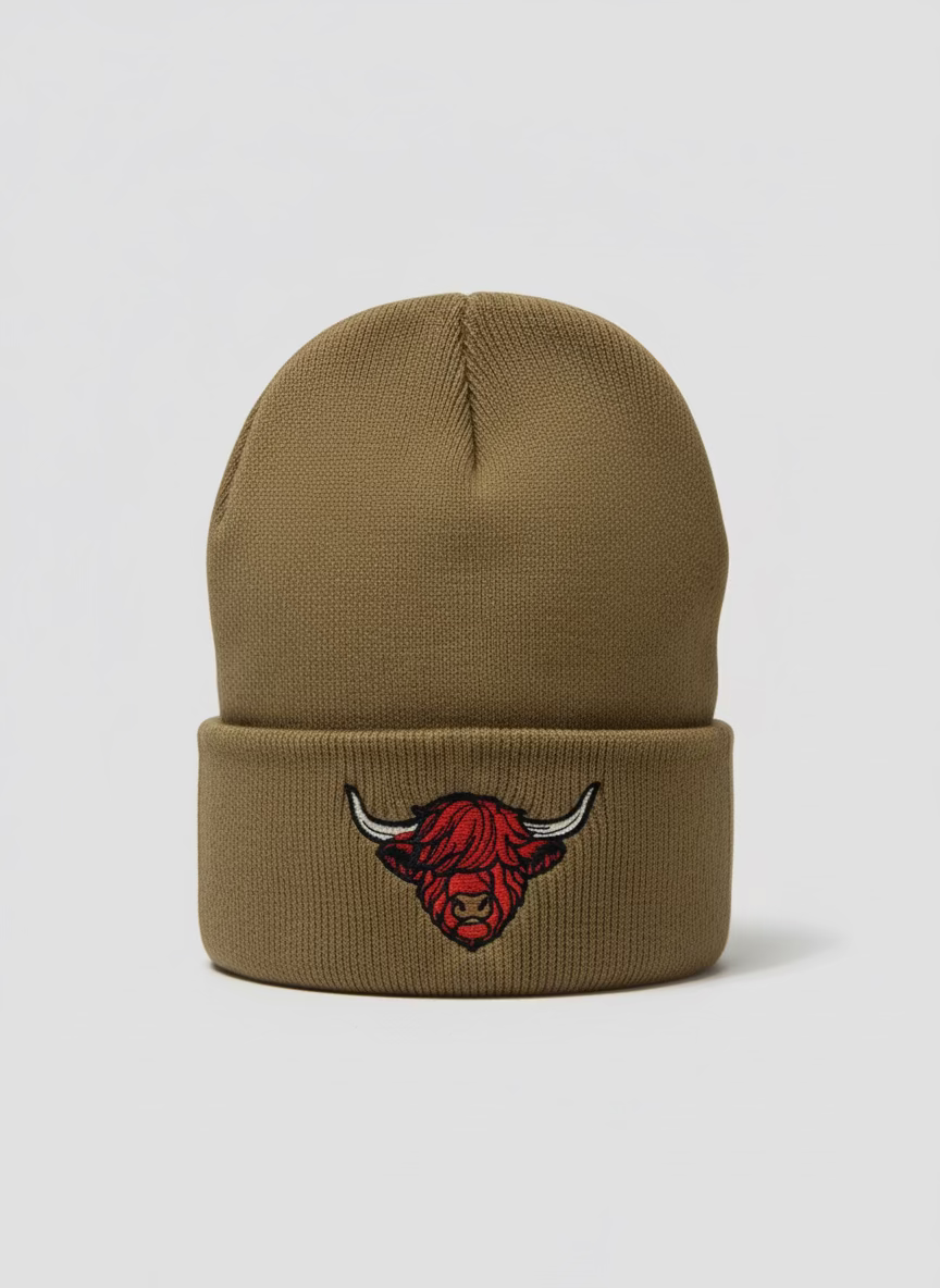 Jefe's Horns Embroidered Tan Beanie Skull Cap Knit Hat