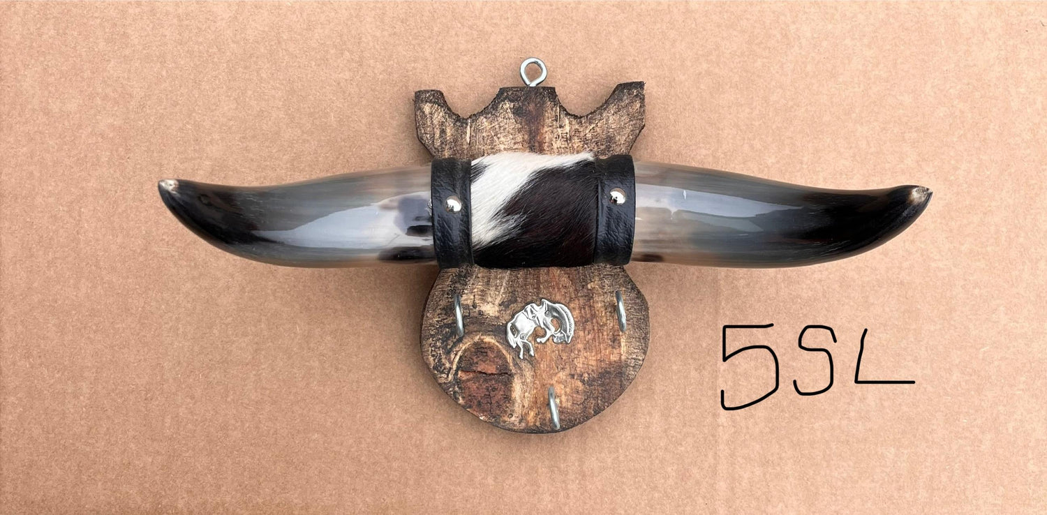 Jefe's Small Keyholder “Llaveros” Steer Horns - Polished Bull Taxidermy Mount - South Native Cowboy Longhorn Art - Ranch Farm Truck Decor