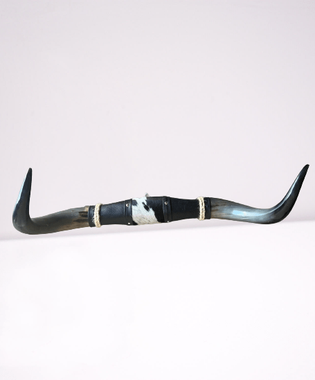 #241 SPECIAL: B/W Black Horns - Large "Doble” - Handcrafted Polished Mounted Steer Horn Tex-Mex Bull Cow Art Decor