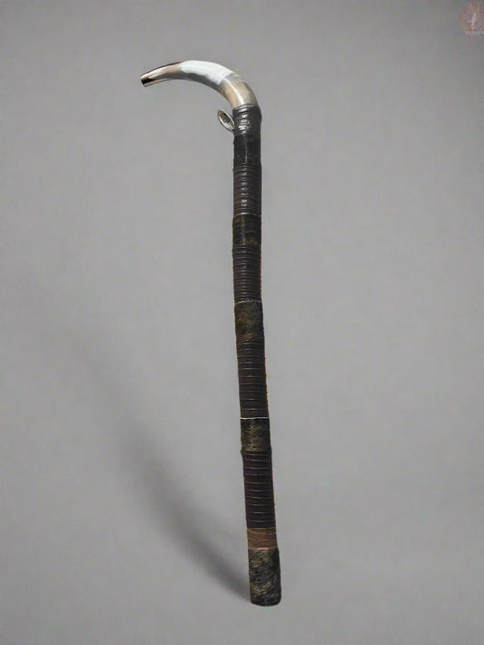 Jefe's "Baston" Cane - Brindle Brown- w/ Large Tan & White Horn Handle - 3 Feet | 36" - Steer Bull Art Tex-Mex South Decor