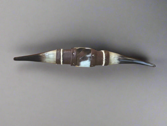 Jefe's SPECIAL #594: Large "Doble" - 22" - Tri-Color w/ Yellow & Black Tip Horns - Polished Mount Longhorn Steer Bull Cowboy Art Decor